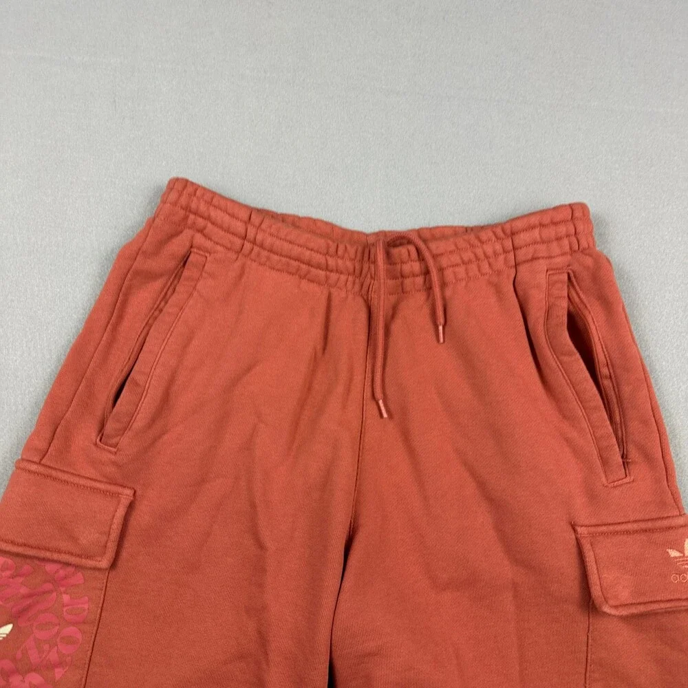 Adidas Shorts Men Medium Rust Orange Fleece Cargo Sweatshorts Trefoil M